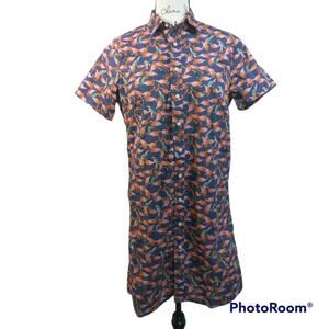 Sisters Purple Flamingo Cotton Shirt Dress Vacation Novelty Size S